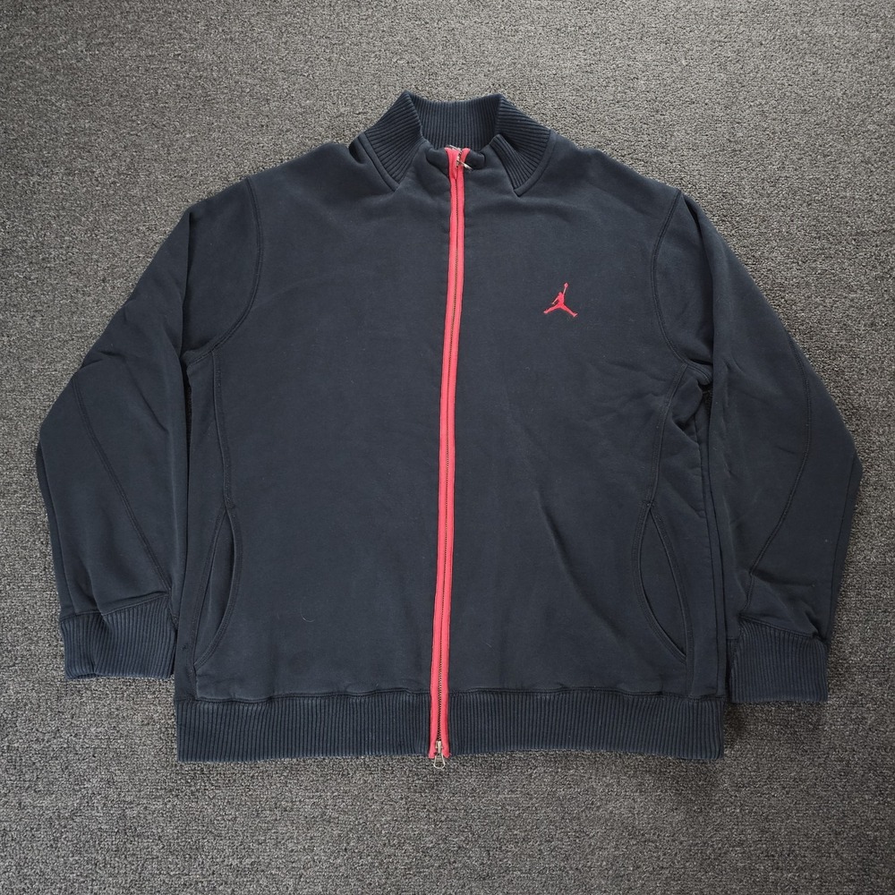 Vintage Nike Air Jordan Sweater Mens XL Jumpman Full Zip Warm Up Jacket‎ Black